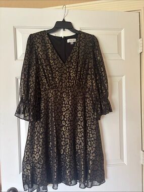 Harper Rose Black with Gold Leopard-Print V-Neck Mini Dress